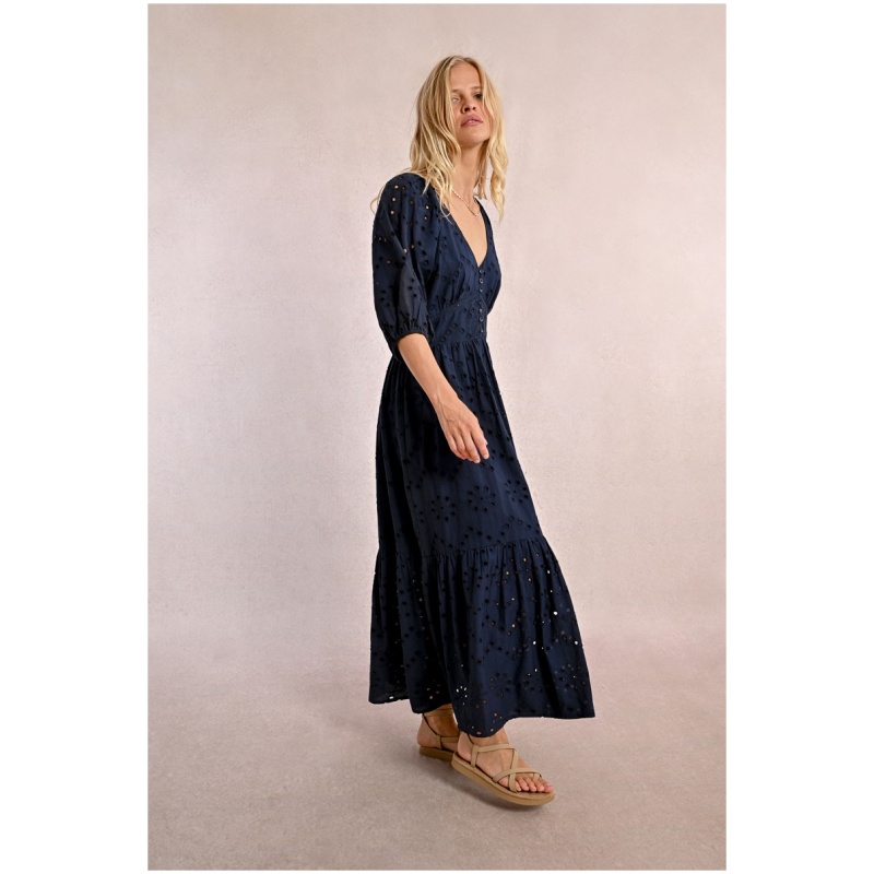 MOLLY BRACKEN Long openwork embroidery dress